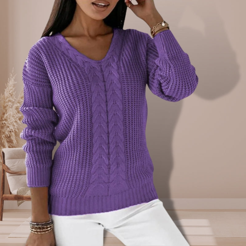 Elizabeth – Trui met Lange Mouwen V Hals en Geribbelde Details