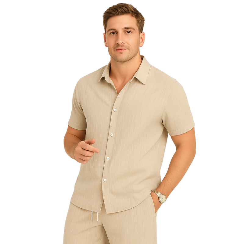 Randy – Korte Mouwen Overhemd met Bijpassende Shorts 2delige Set