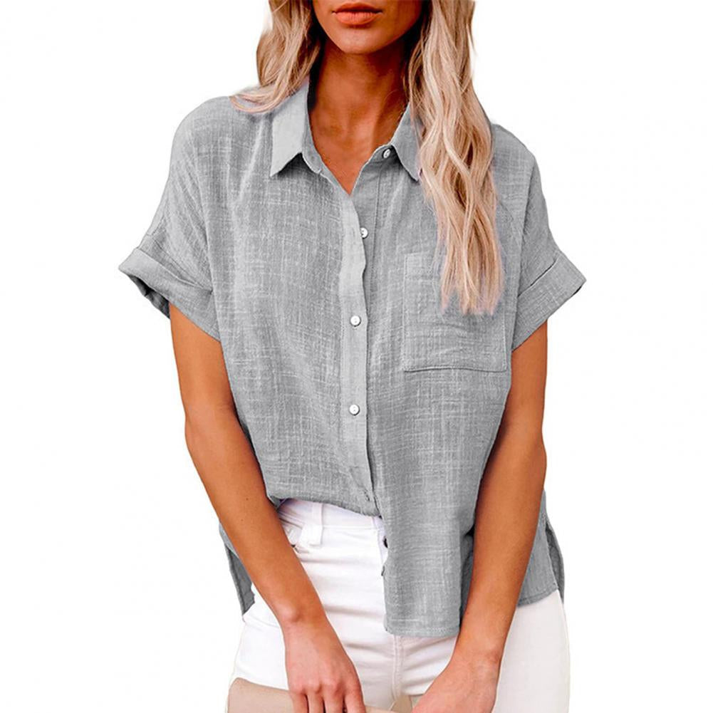 Sofia – Casual Loose Blouse met Korte Mouwen en Knopen