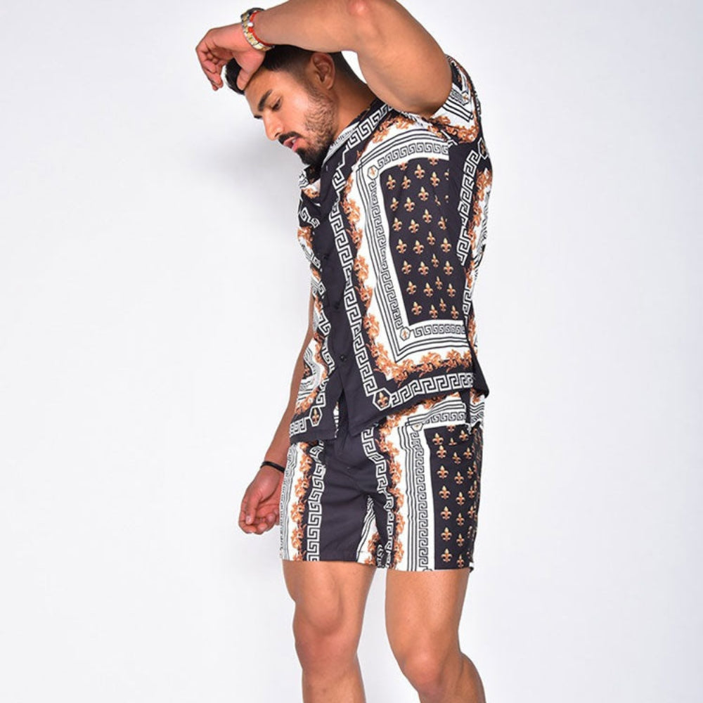Cairo – Elegante tweedelige outfit met opengewerkt overhemd en relaxte shorts