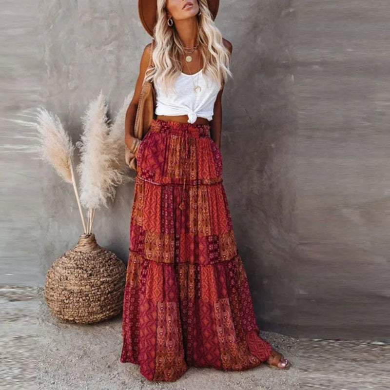 Zaraya – Trendy vloeiende maxi-rok met boho-print en relaxte pasvorm