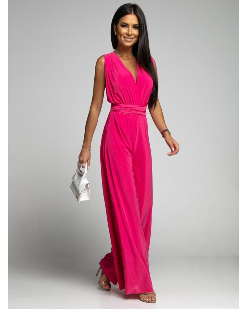 Seraphina - Trendy wijd uitgesneden jumpsuit met open achterkant