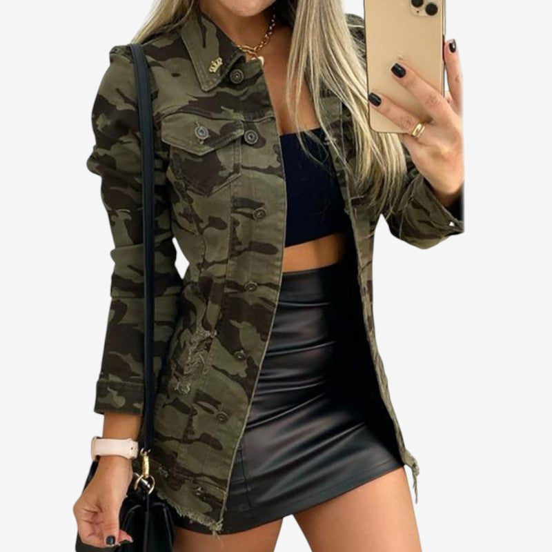 Nora – Lange Mouwen Jas met Knopen en Borstzakken