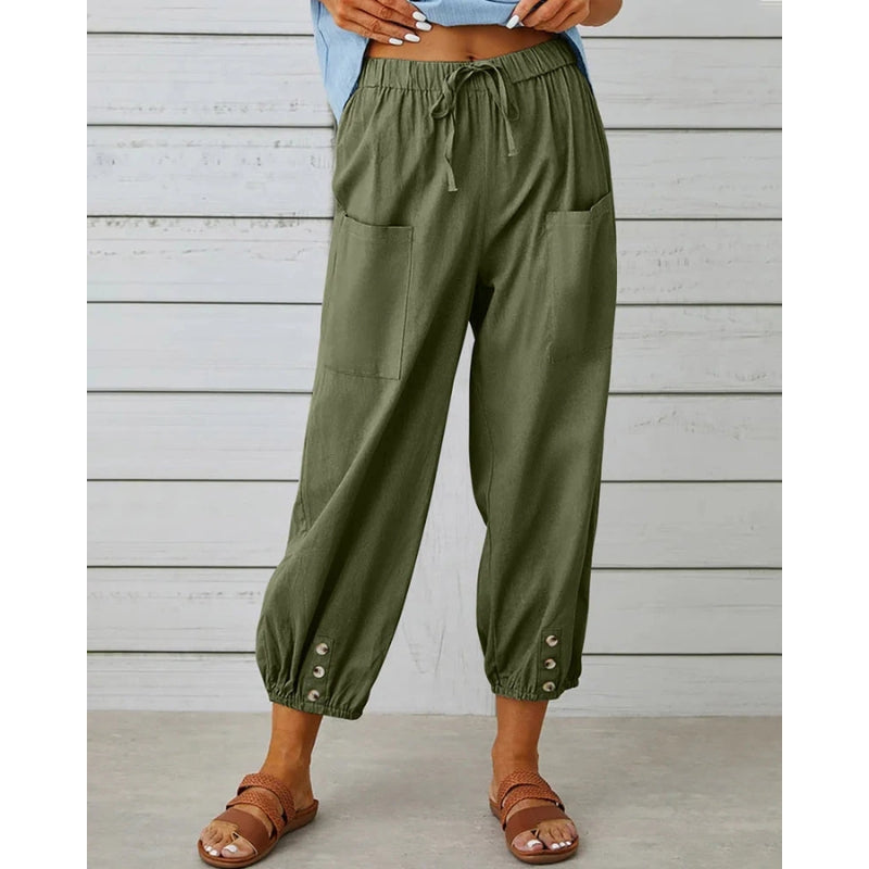 Mila – Relaxed Fit Broek met Trekkoord Taille en Zakken details