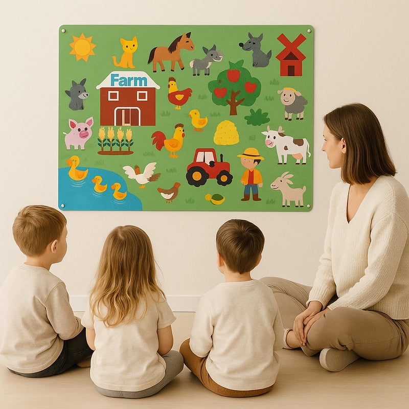 ViltScène – Set viltplaten met beweegbaar dierenmotief en achtergrondindeling