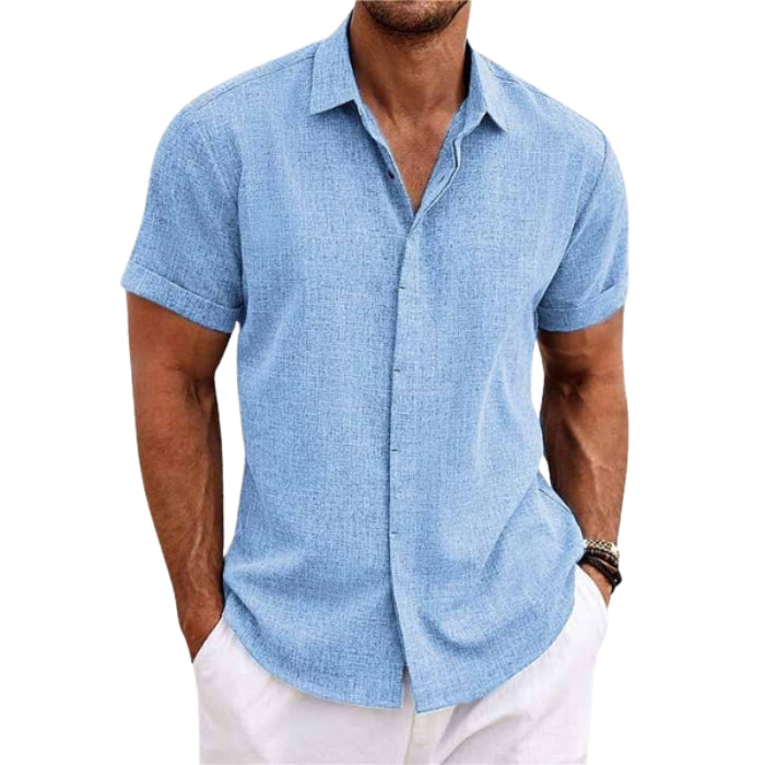 Carter - Korte Mouw Shirt met Omgeslagen Kraag en Verborgen Knopsluiting