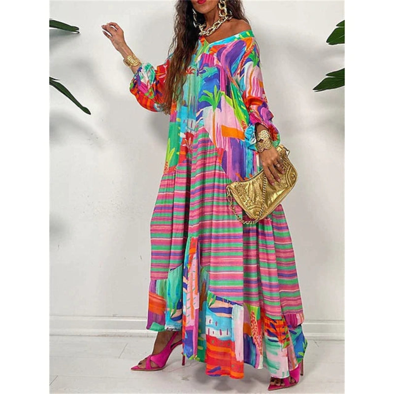 Aria - Chique maxi-jurk met lange mouwen en V-hals