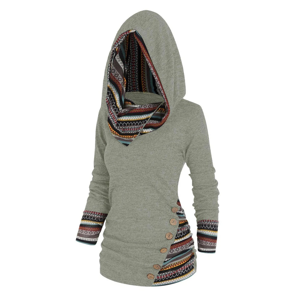 Anna - Comfortabele hoodie met imitatieknoop en streepdesign