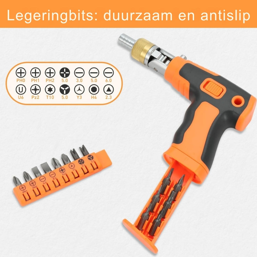 GripTrek – Compacte ratelschroevendraaierset met magnetische handgreep en 14 veelzijdige bits