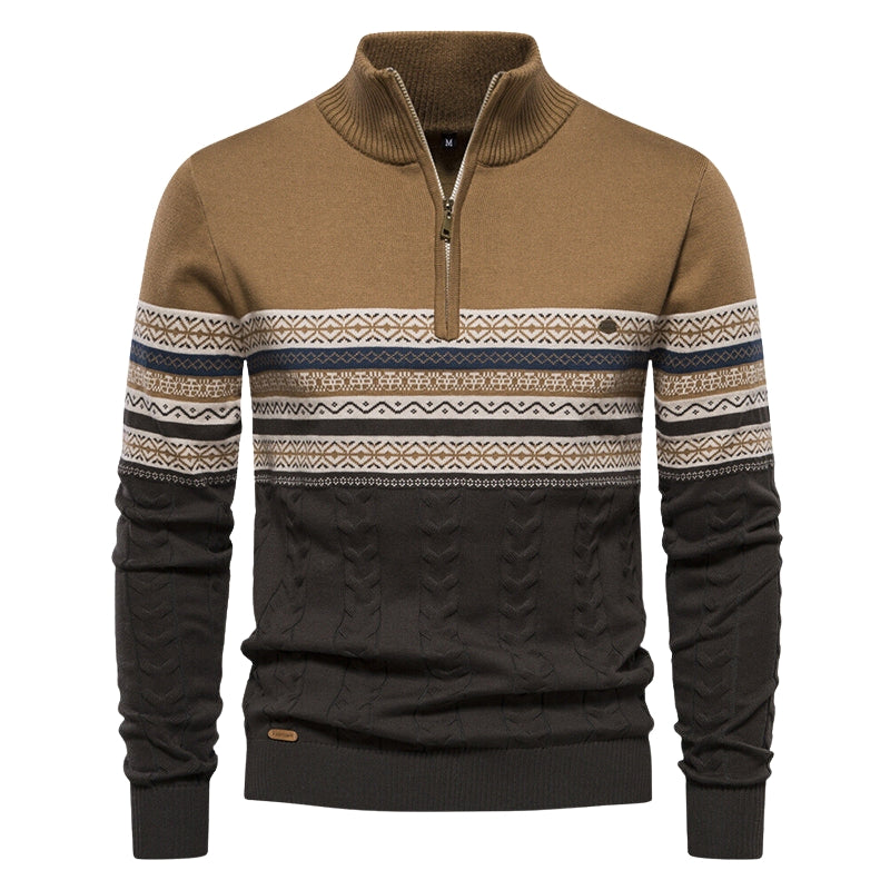 Carter – Halve Rits Trui met Opstaande Kraag en Geometrische Print