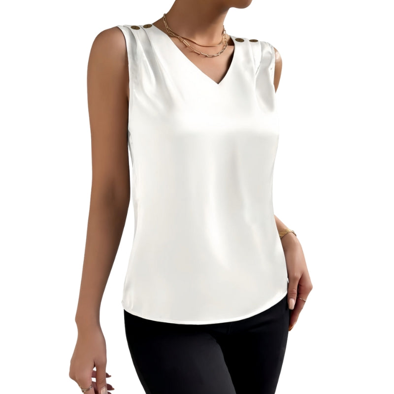 Ella - Mouwloze blouse met V hals en knoopdetails