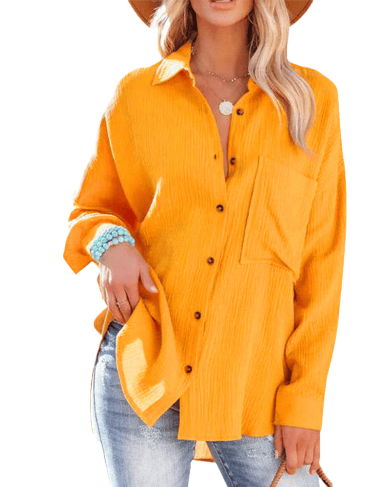 Grace – Relaxed button-up overhemd met opgerolde mouwen en borstzak