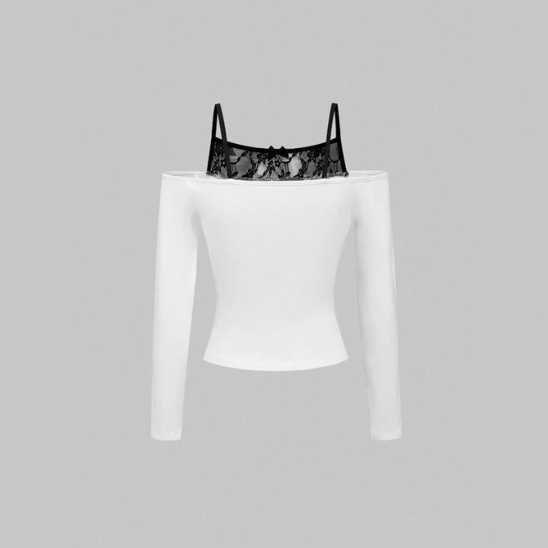 Camila - Off Schouder Top met Grafische Print en Lange Mouwen