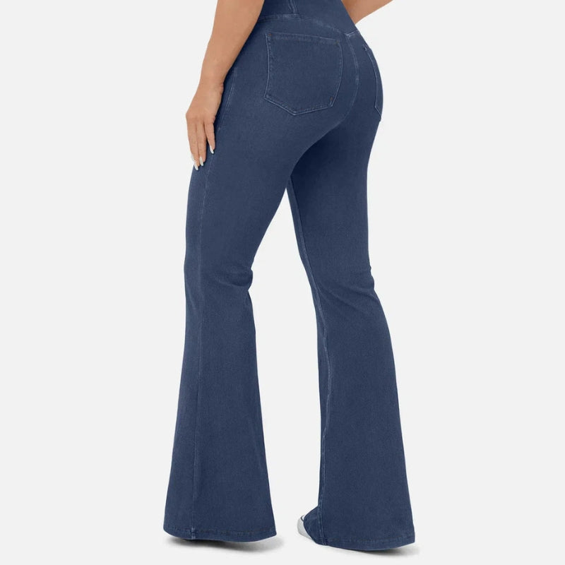 Aria – Retro hoge taille Uitlopende Jeans met Kruisende Tailleband