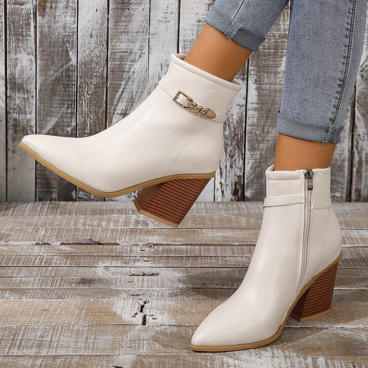 Scarlett - Chic Puntige Teen Enkellaarsjes met Chunky Blokhak