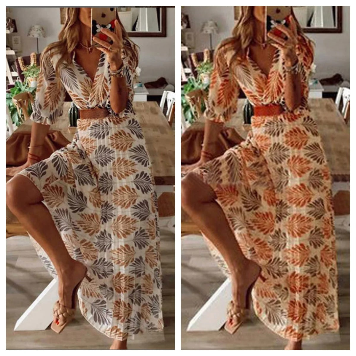Olivia – Stijlvolle gebloemde maxi-jurk met riemtaille