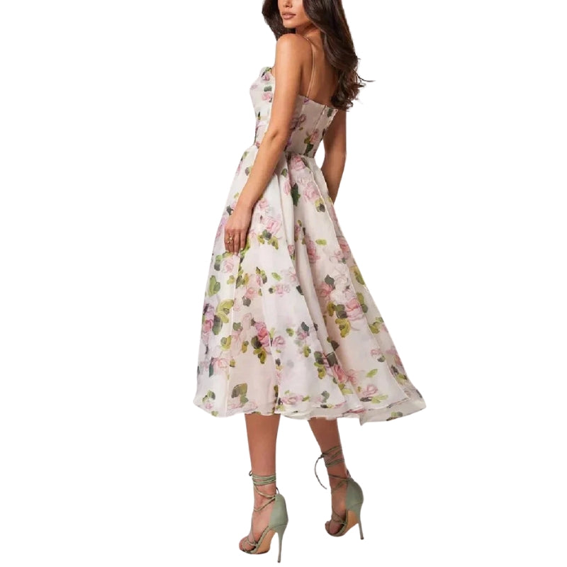 Luna - Mouwloze Midi Jurk met Bloemenprint en Spaghettibandjes