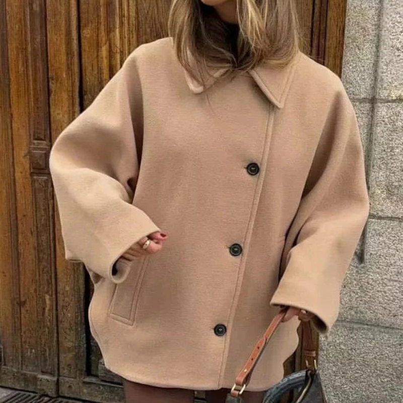 Harper – Oversized Jas met Knoopsluiting, Kraag en Voorzakken