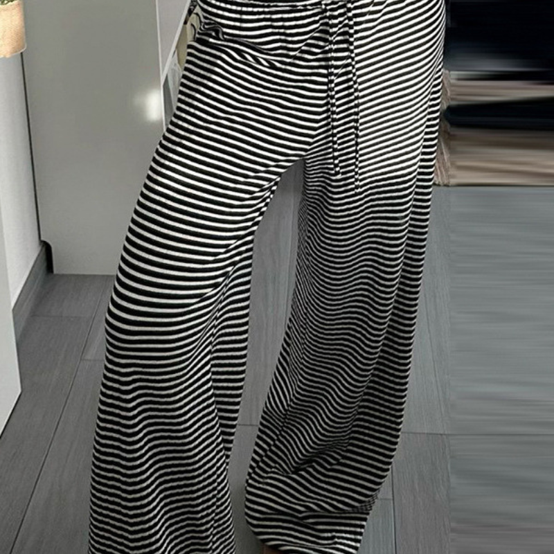 Mia – Casual Striped Wide-leg Broek met Rechte Snit