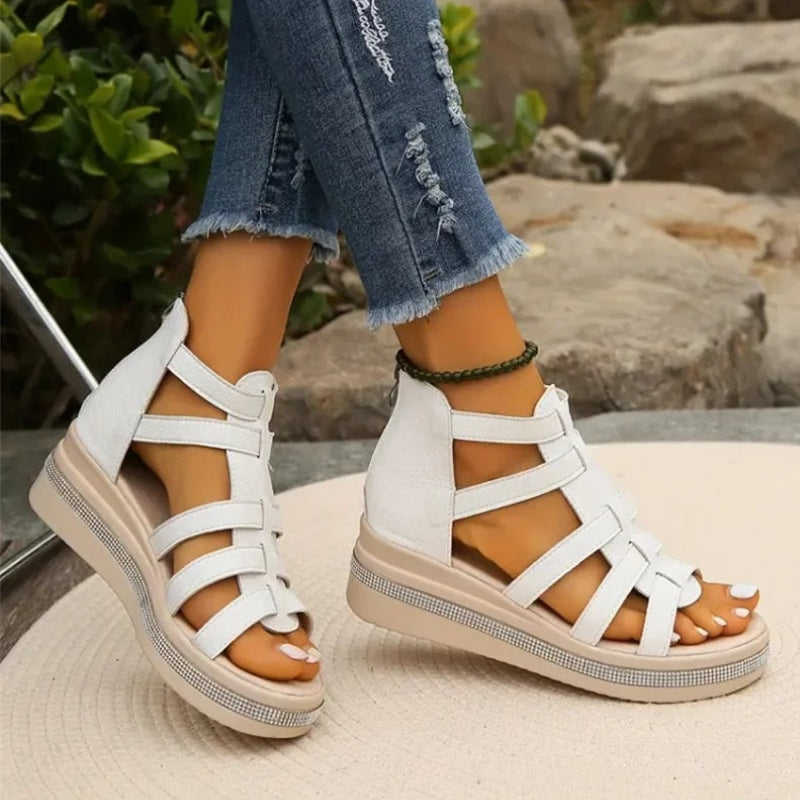 Bella – Sleehaksandalen met Strass Ritssluiting achter en Open Teen