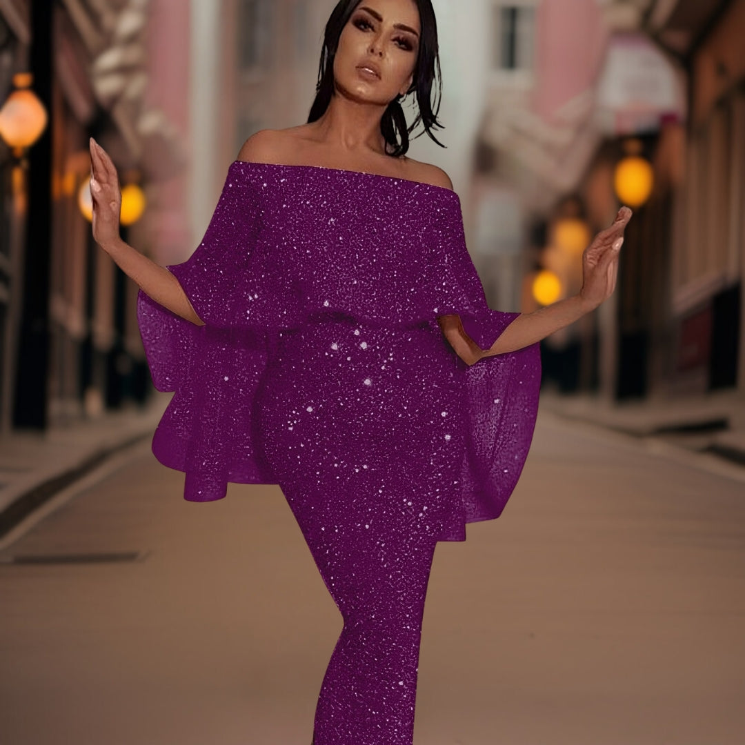 Celeste - Elegante off-shoulder jurk met vloeiende mouwen en getailleerd silhouet