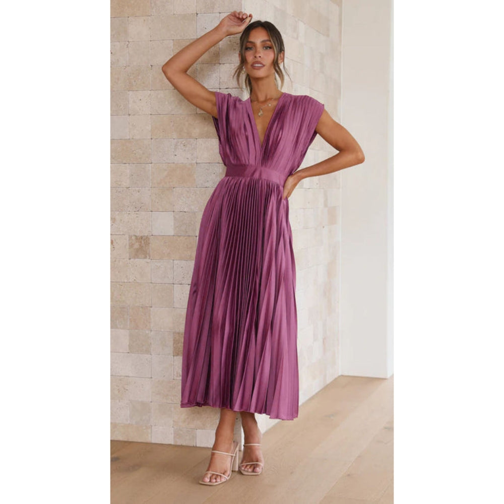 Mireya - Elegante jurk met diepe V-hals en hoge tailleband