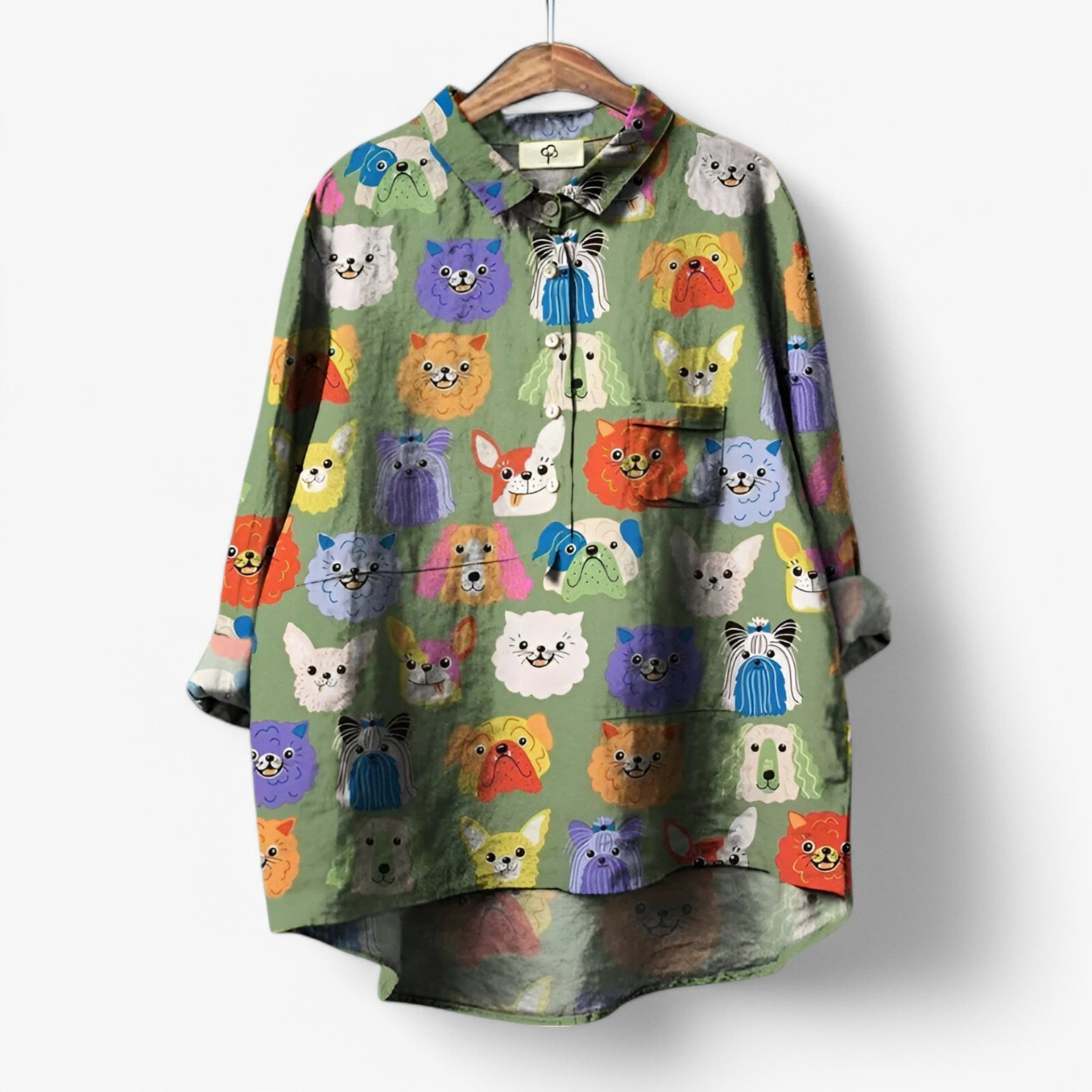 Leony - Elegant shirt met lange mouwen 3D geprint patroon en knoopjes aan de voorkant