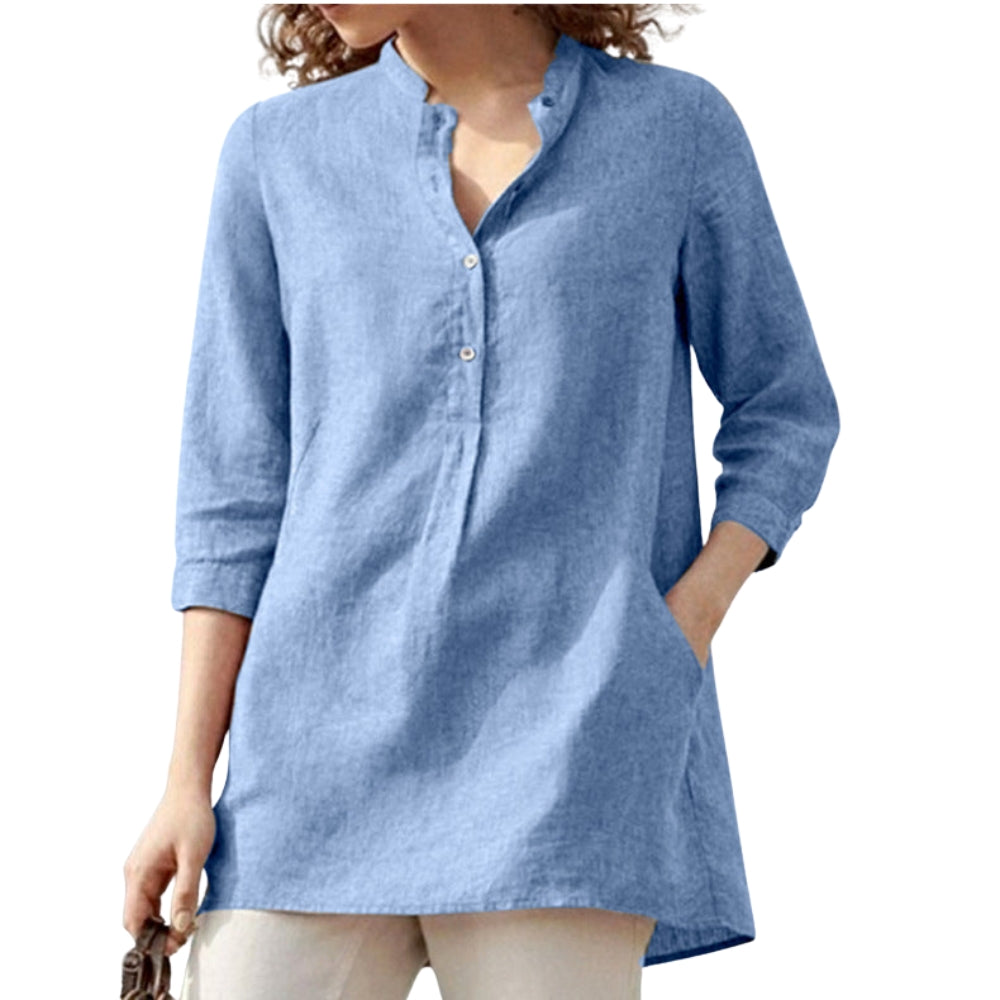 Rylie - Trendy V-hals blouse met knoopsluiting en kraag