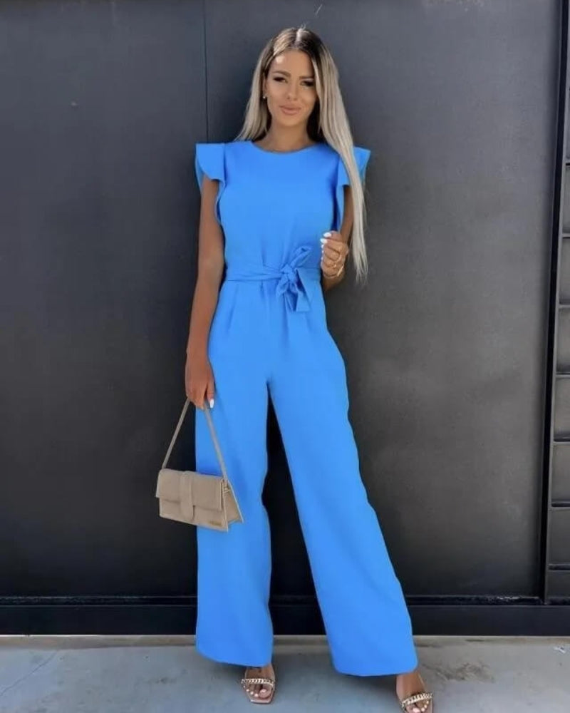 Eva – Elegante jumpsuit met vlinderdetail op de schouders en wijde broek