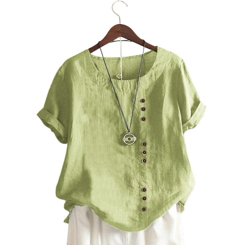 Ava – Klassieke Losse Pasvorm O Hals Shirt met Knopen