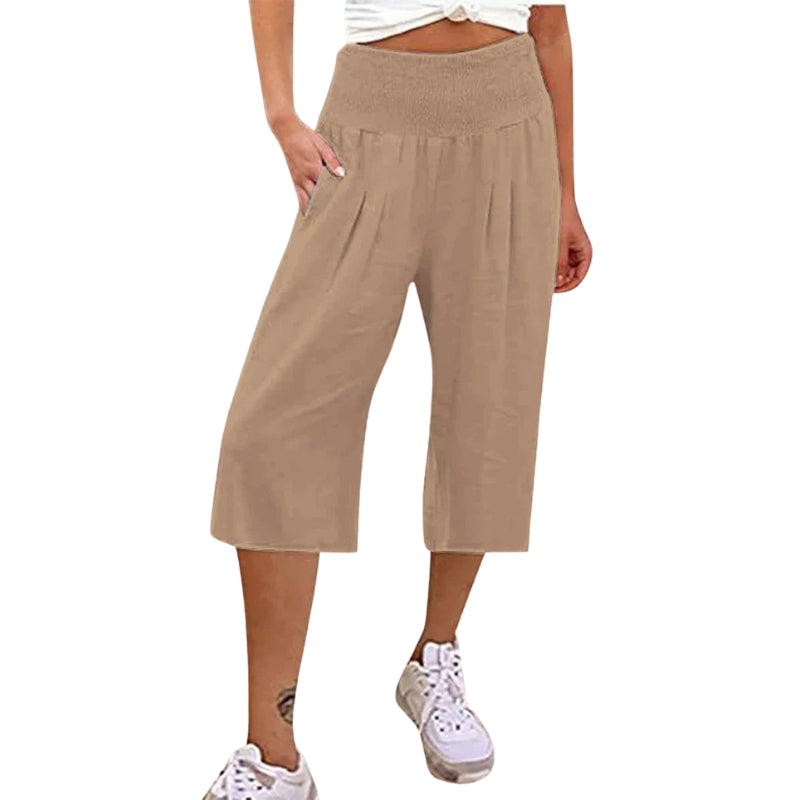 Emily - Hoge Taille Shorts met Zakjes en Wijde Pijpen