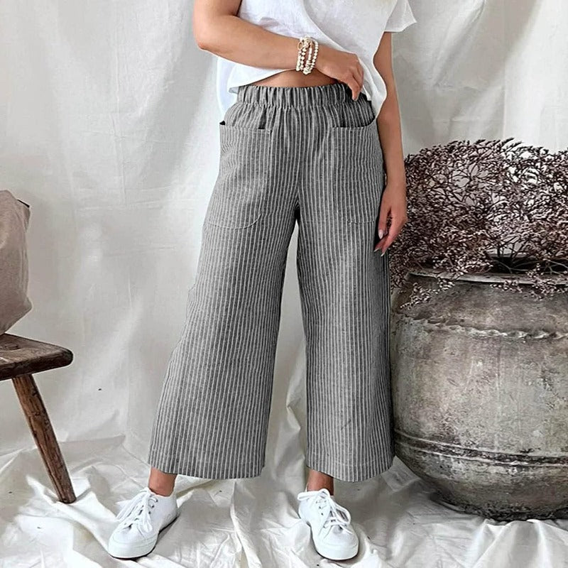 Serena - Elegante broek met wijde pijpen flatterend gestreept ontwerp en moeiteloze pasvorm