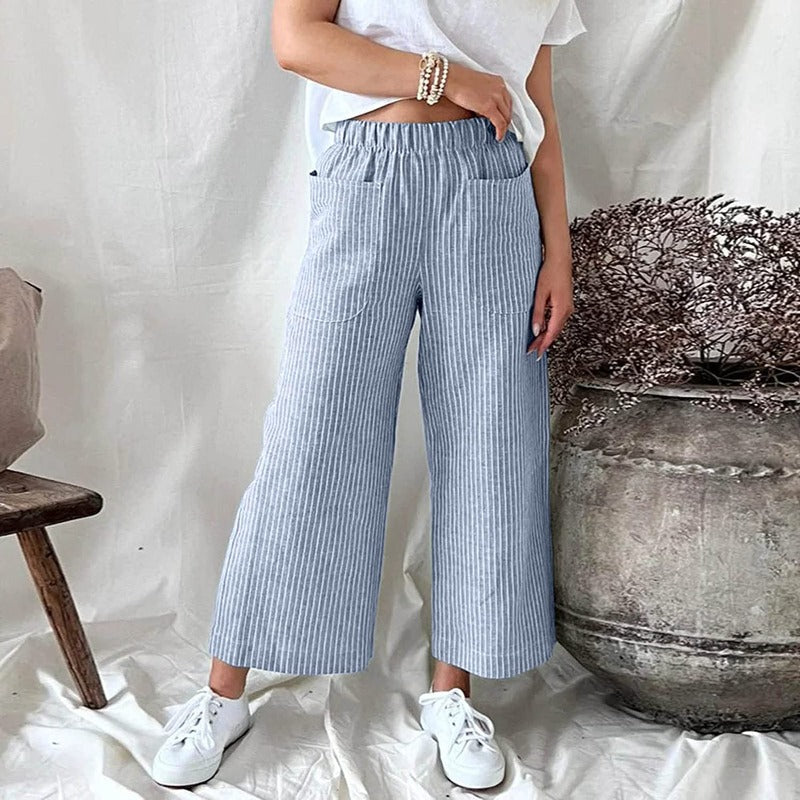 Serena - Elegante broek met wijde pijpen flatterend gestreept ontwerp en moeiteloze pasvorm