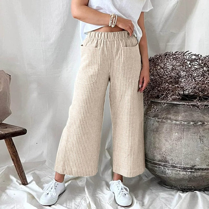 Serena - Elegante broek met wijde pijpen flatterend gestreept ontwerp en moeiteloze pasvorm