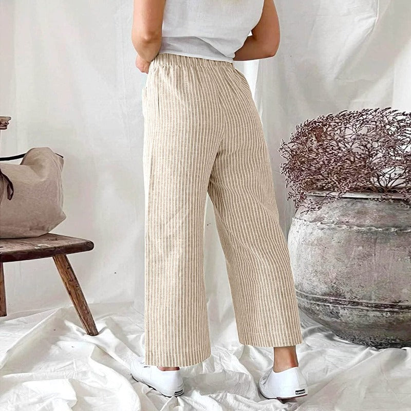 Serena - Elegante broek met wijde pijpen flatterend gestreept ontwerp en moeiteloze pasvorm