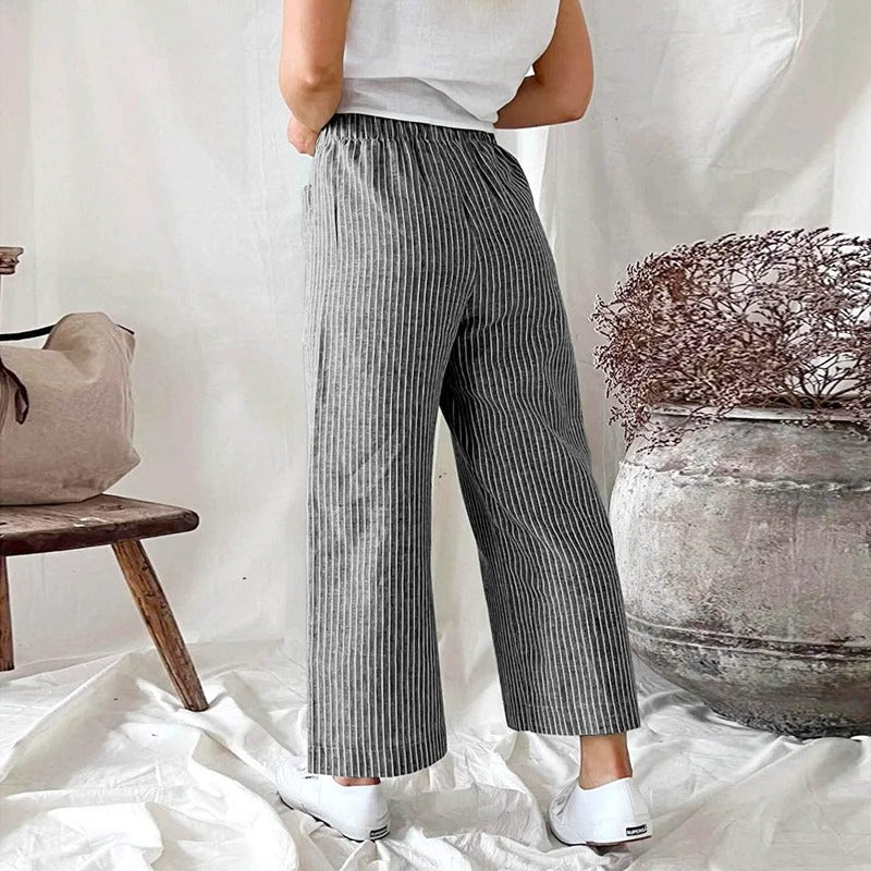 Serena - Elegante broek met wijde pijpen flatterend gestreept ontwerp en moeiteloze pasvorm