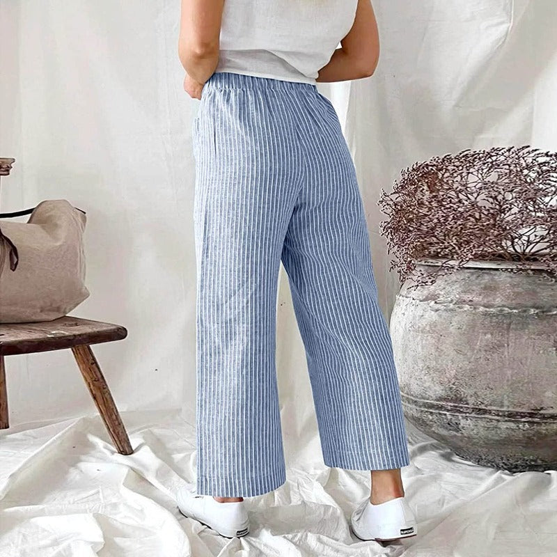 Serena - Elegante broek met wijde pijpen flatterend gestreept ontwerp en moeiteloze pasvorm