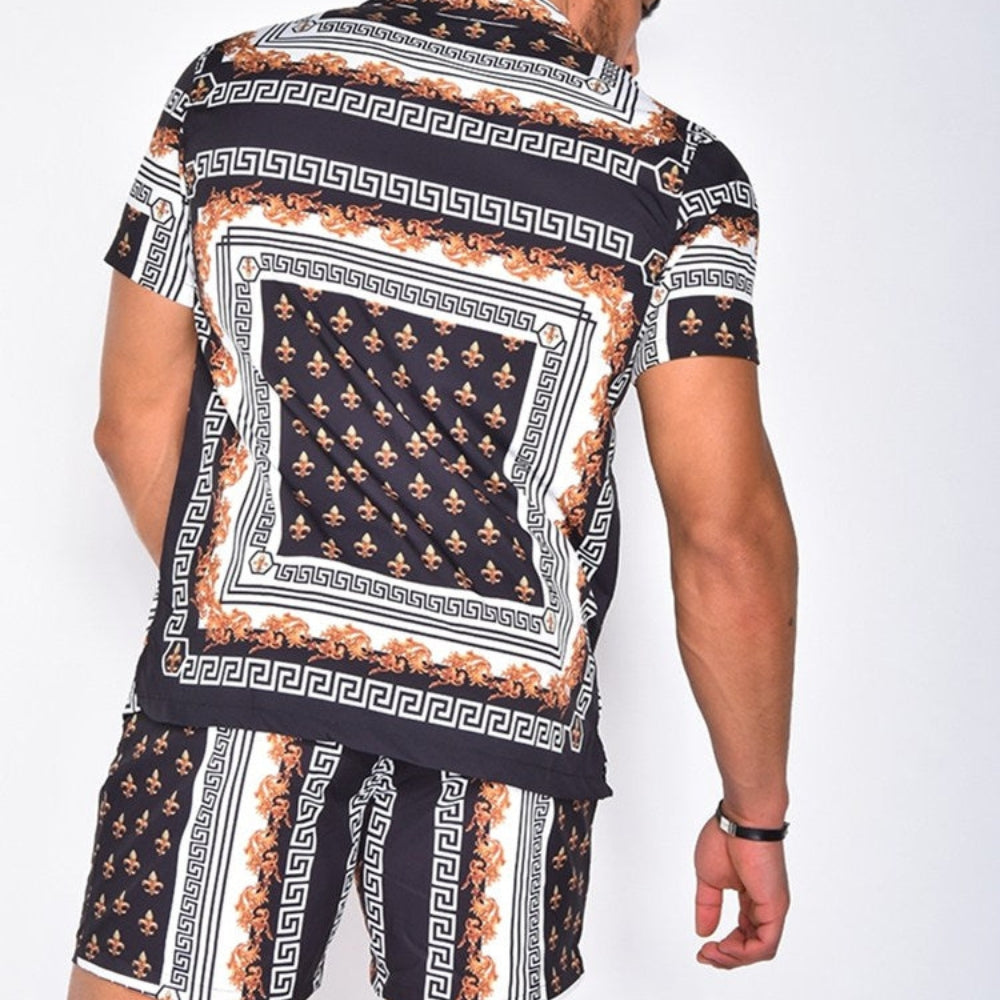 Cairo – Elegante tweedelige outfit met opengewerkt overhemd en relaxte shorts