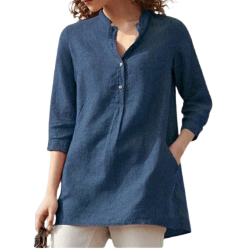 Rylie - Trendy V-hals blouse met knoopsluiting en kraag