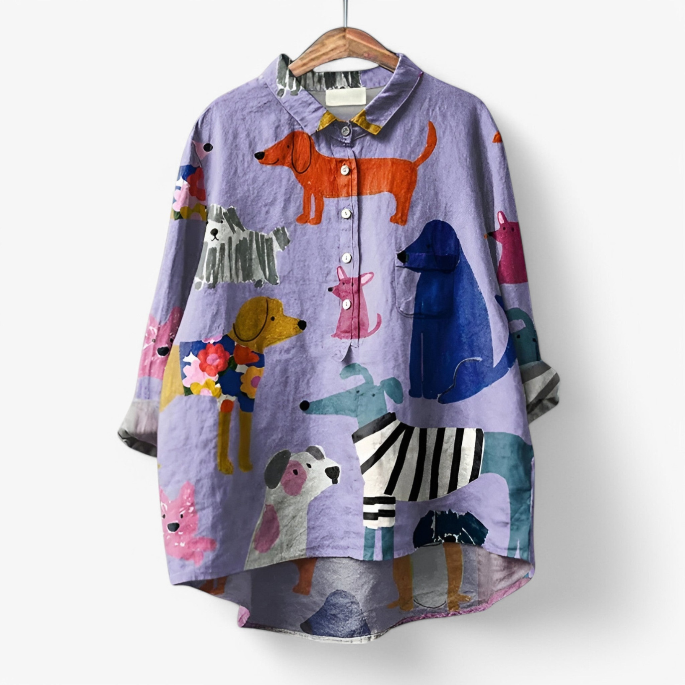 Leony - Elegant shirt met lange mouwen 3D geprint patroon en knoopjes aan de voorkant