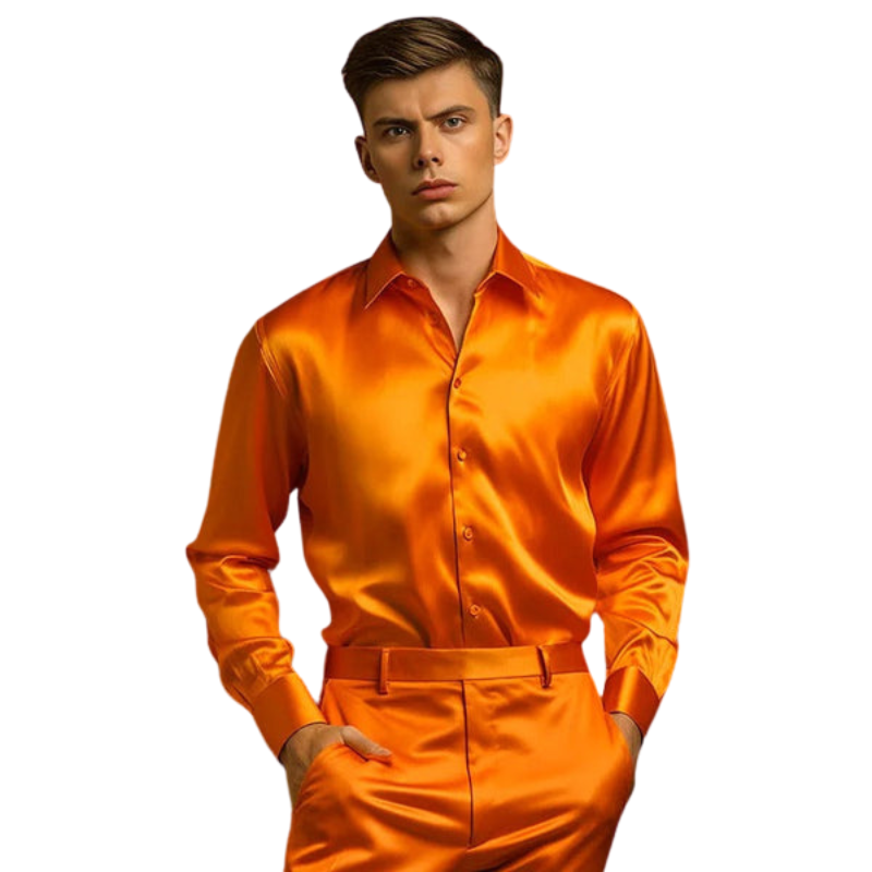 Jack – Slim Fit Zijde Lange Mouw Overhemd met Knoopsluiting en Reverskraag