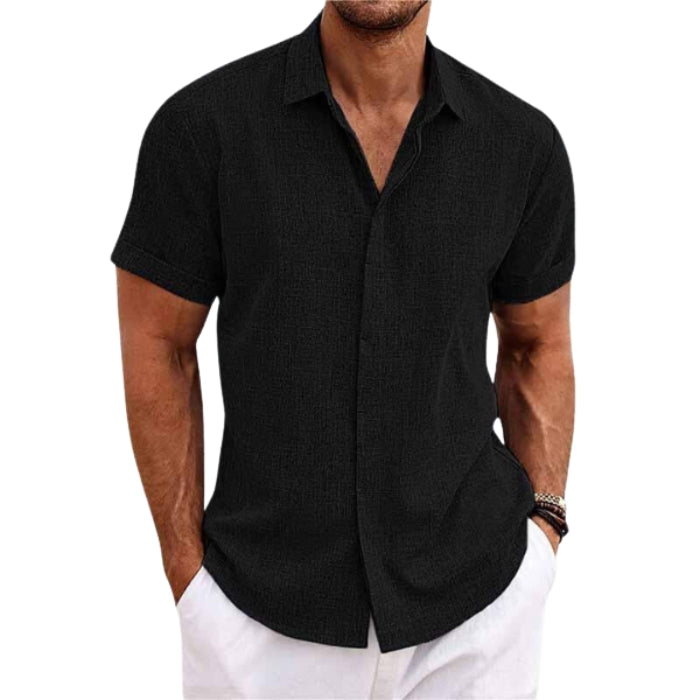Carter - Korte Mouw Shirt met Omgeslagen Kraag en Verborgen Knopsluiting