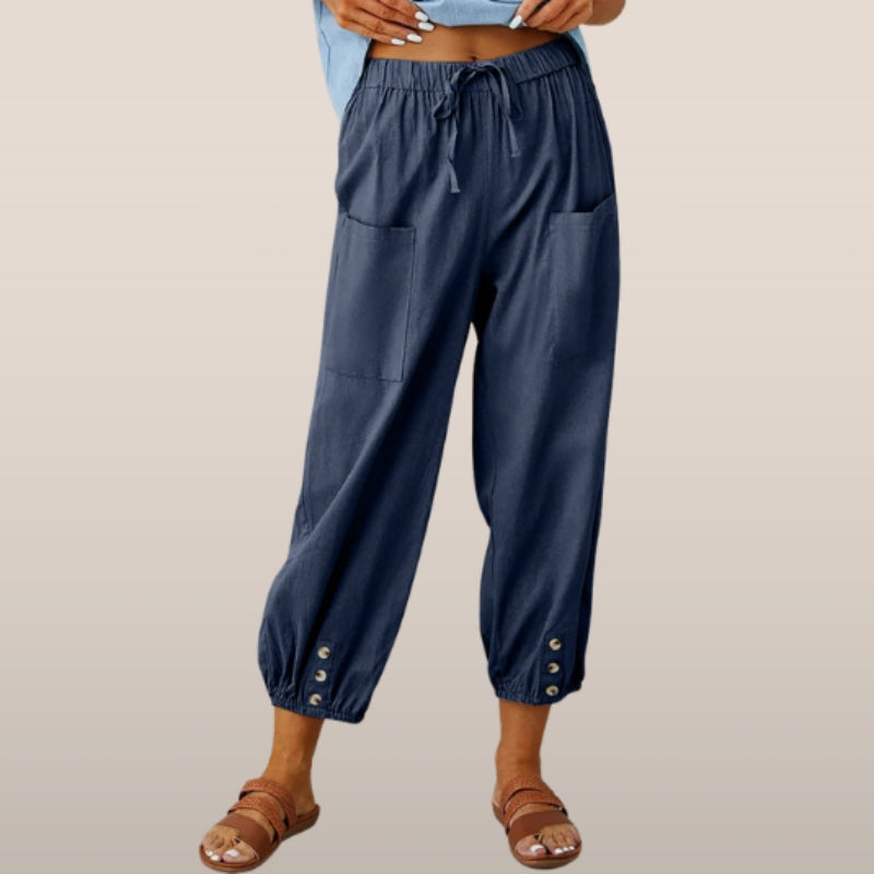 Mila – Relaxed Fit Broek met Trekkoord Taille en Zakken details