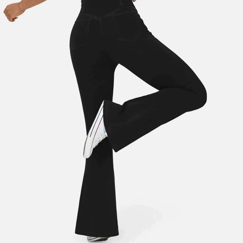 Aria – Retro hoge taille Uitlopende Jeans met Kruisende Tailleband