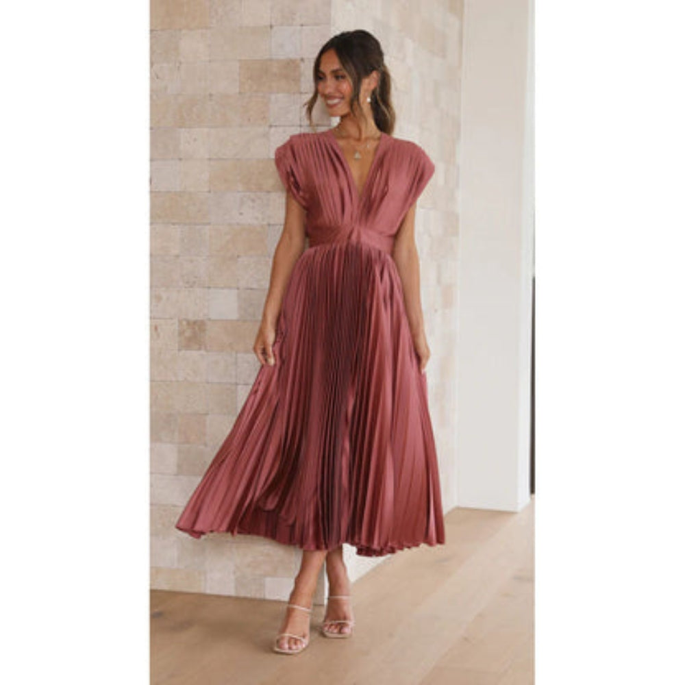 Mireya - Elegante jurk met diepe V-hals en hoge tailleband