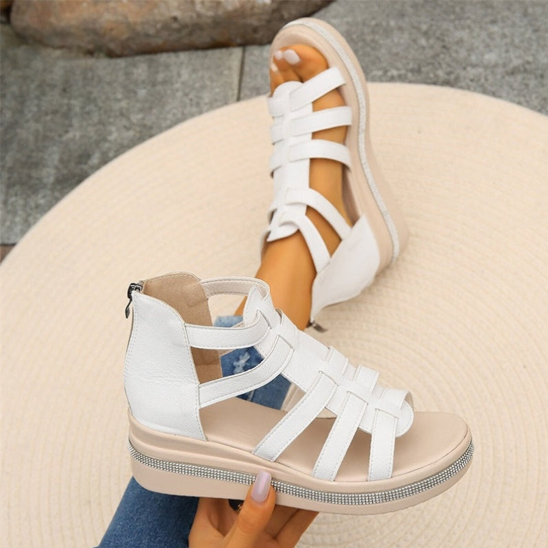 Bella – Sleehaksandalen met Strass Ritssluiting achter en Open Teen