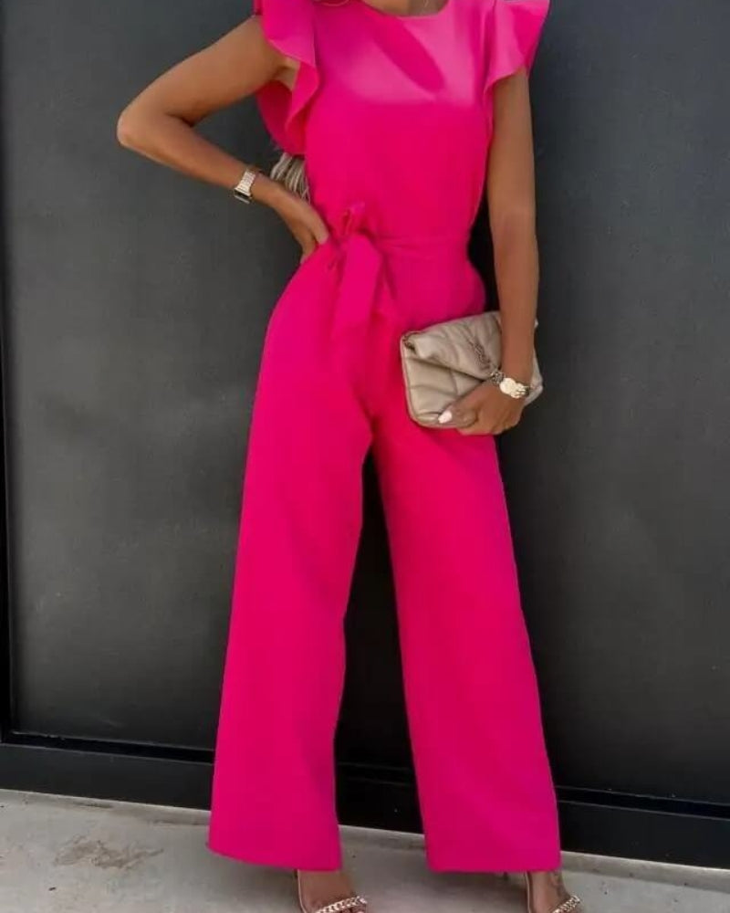 Eva – Elegante jumpsuit met vlinderdetail op de schouders en wijde broek