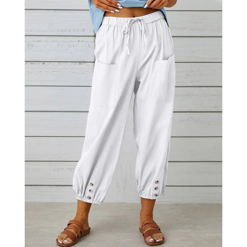 Mila – Relaxed Fit Broek met Trekkoord Taille en Zakken details