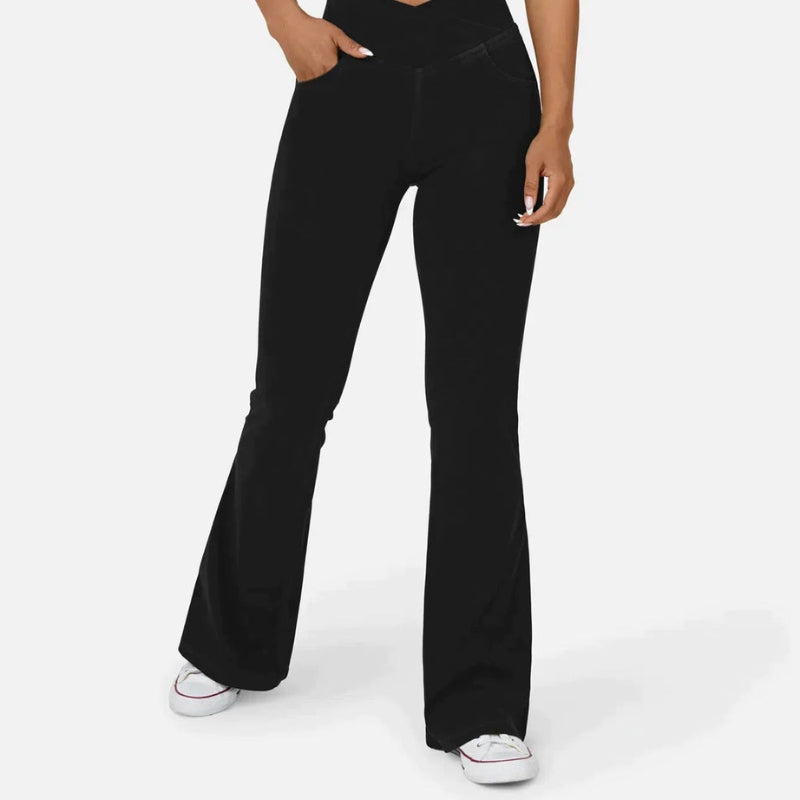 Aria – Retro hoge taille Uitlopende Jeans met Kruisende Tailleband