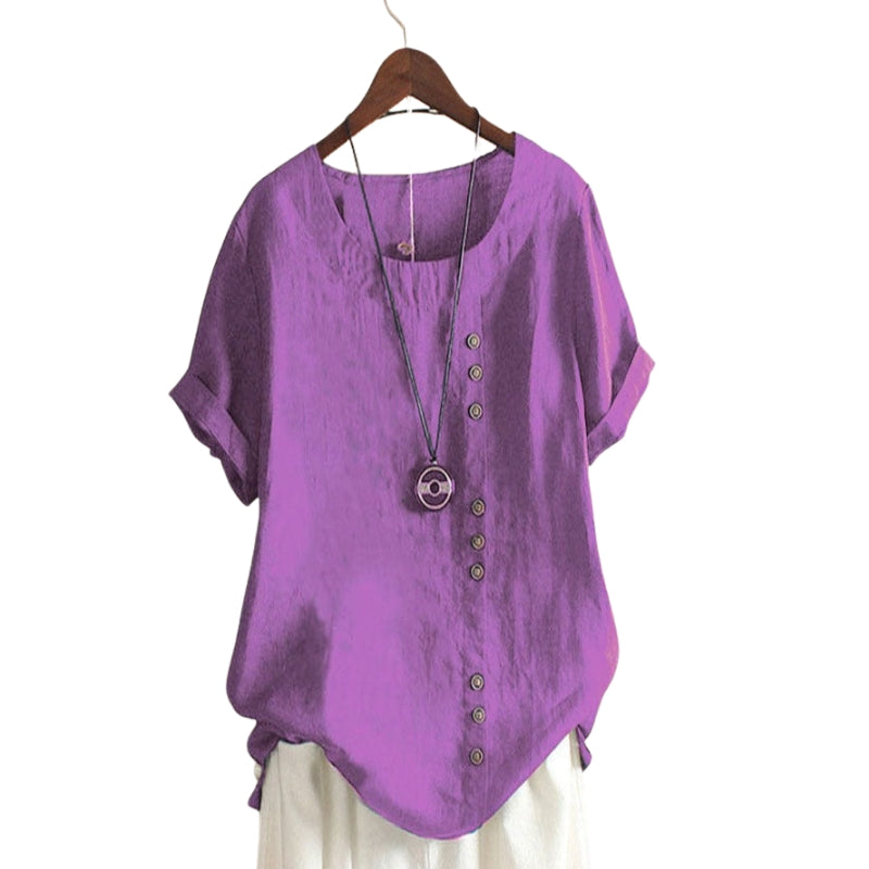 Ava – Klassieke Losse Pasvorm O Hals Shirt met Knopen
